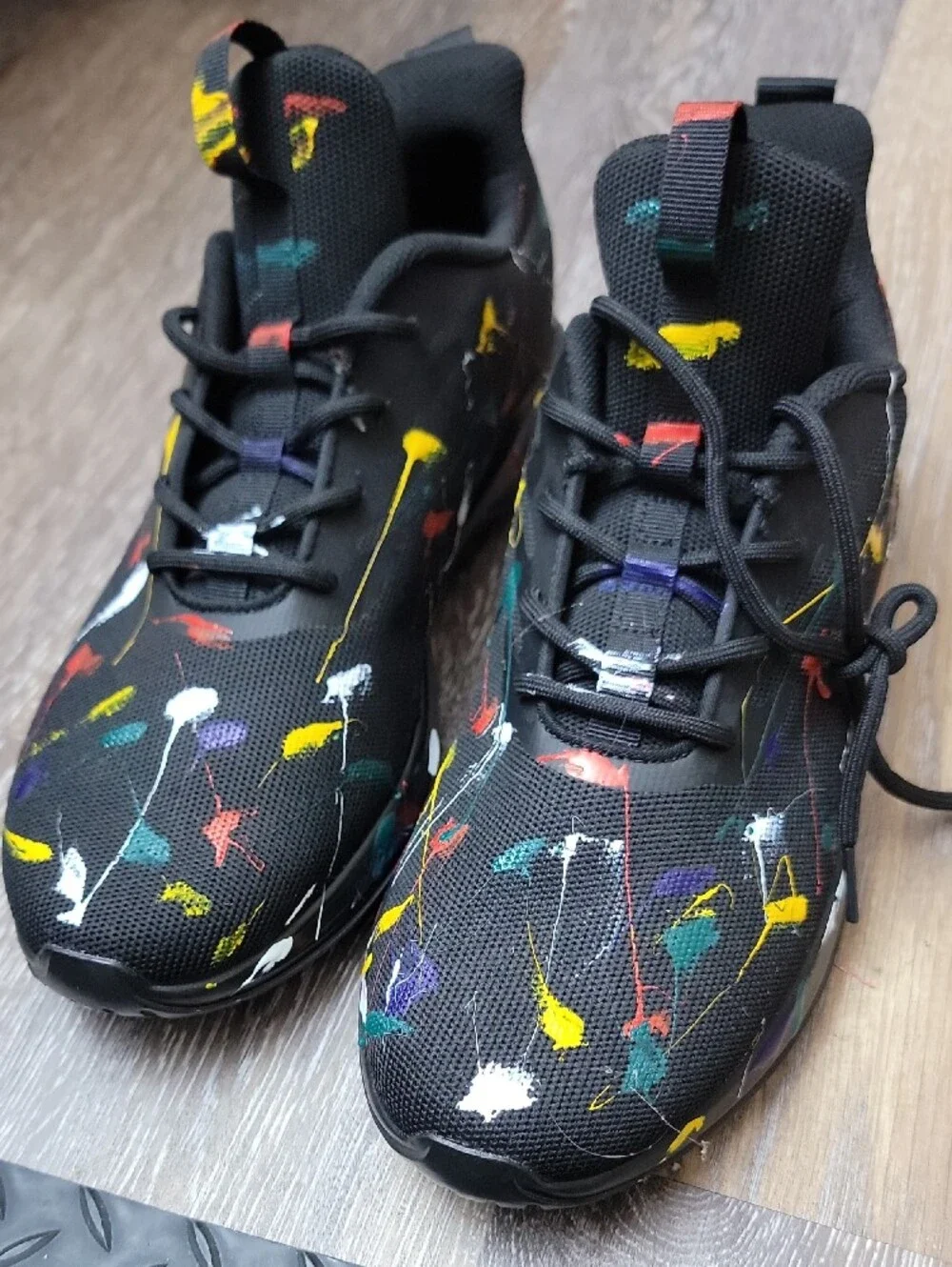 Kids Black Sneakers with Multicolor Paint-Splash Accents